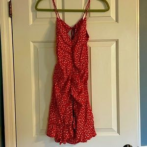 Zara. Red cocktail dress. Scrunches in the front so very flattering. Open back